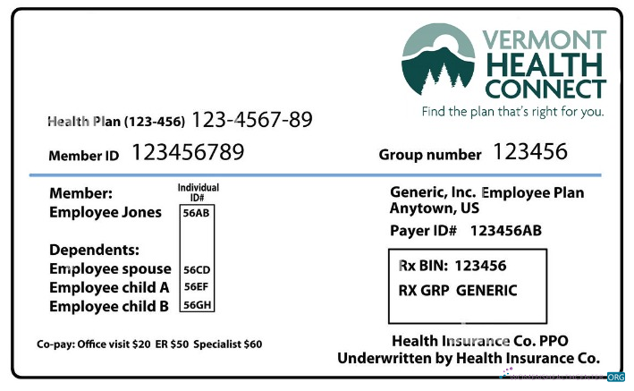 Download Vermont health insurance card Photoshop template